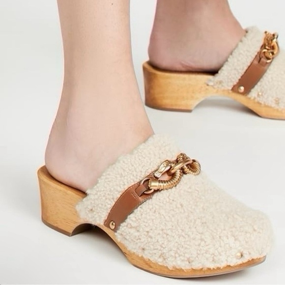 Tory Burch Jessa Shearling Clogs Mules Size 6,5 - Picture 1 of 9